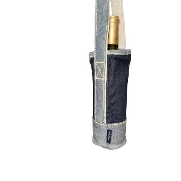 Lands End Single Bottle Wine Tote Made From Denim and Canvas Material - Picture 4 of 6